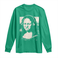 Funny Mona Lisa Wearing Headphones Bass Face Meme Long Sleeve Shirt Funny Classical Fine Art Parody Music Producer Graphic