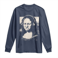Funny Mona Lisa Wearing Headphones Bass Face Meme Long Sleeve Shirt Funny Classical Fine Art Parody Music Producer Graphic