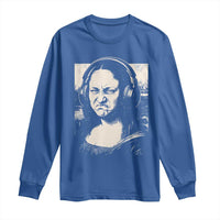 Funny Mona Lisa Wearing Headphones Bass Face Meme Long Sleeve Shirt Funny Classical Fine Art Parody Music Producer Graphic
