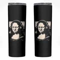 Funny Mona Lisa Wearing Headphones Bass Face Meme Skinny Tumbler Funny Classical Fine Art Parody Music Producer Graphic