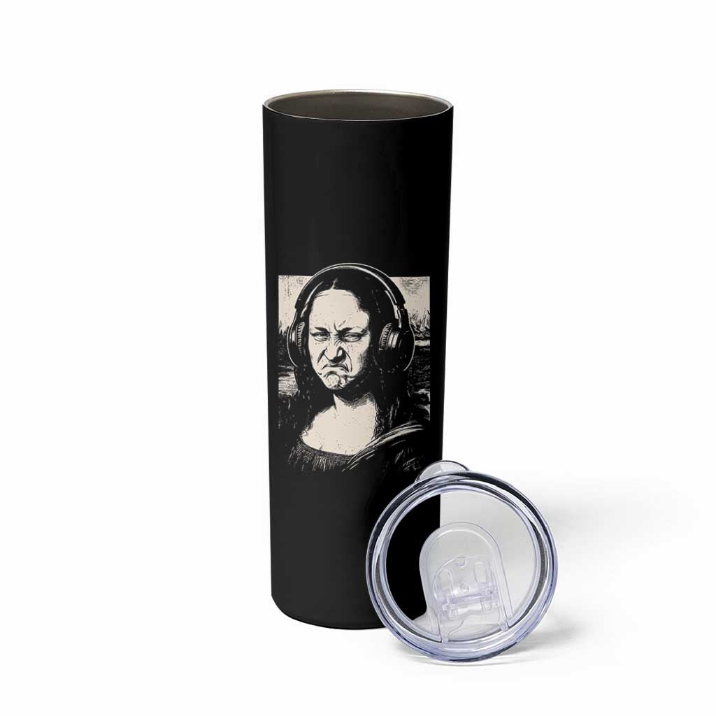 Funny Mona Lisa Wearing Headphones Bass Face Meme Skinny Tumbler Funny Classical Fine Art Parody Music Producer Graphic