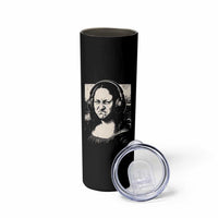 Funny Mona Lisa Wearing Headphones Bass Face Meme Skinny Tumbler Funny Classical Fine Art Parody Music Producer Graphic