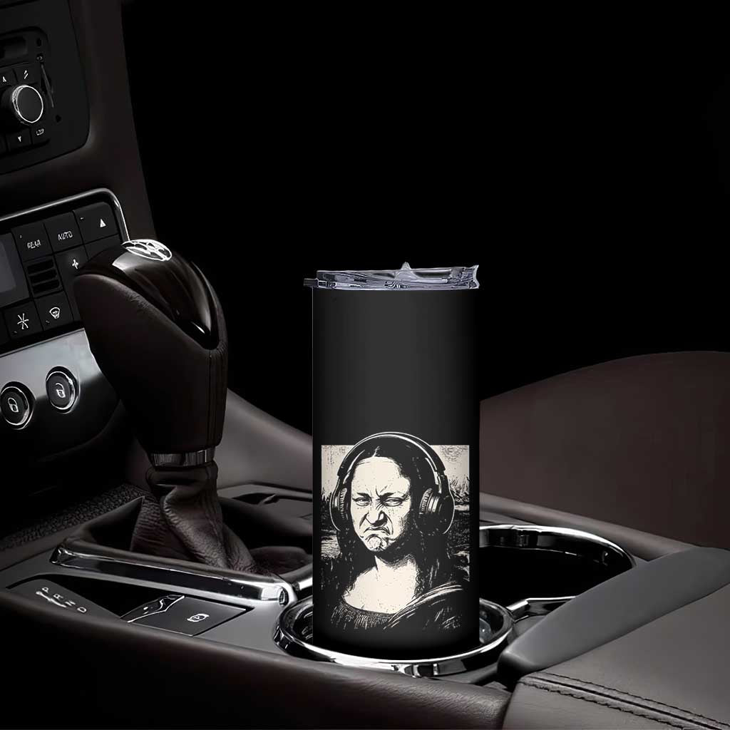Funny Mona Lisa Wearing Headphones Bass Face Meme Skinny Tumbler Funny Classical Fine Art Parody Music Producer Graphic