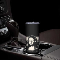 Funny Mona Lisa Wearing Headphones Bass Face Meme Skinny Tumbler Funny Classical Fine Art Parody Music Producer Graphic