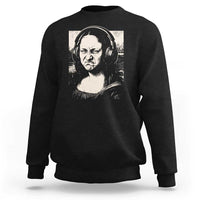 Funny Mona Lisa Wearing Headphones Bass Face Meme Sweatshirt Funny Classical Fine Art Parody Music Producer Graphic