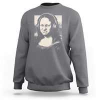 Funny Mona Lisa Wearing Headphones Bass Face Meme Sweatshirt Funny Classical Fine Art Parody Music Producer Graphic