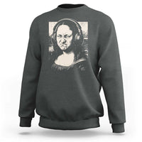 Funny Mona Lisa Wearing Headphones Bass Face Meme Sweatshirt Funny Classical Fine Art Parody Music Producer Graphic