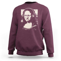 Funny Mona Lisa Wearing Headphones Bass Face Meme Sweatshirt Funny Classical Fine Art Parody Music Producer Graphic