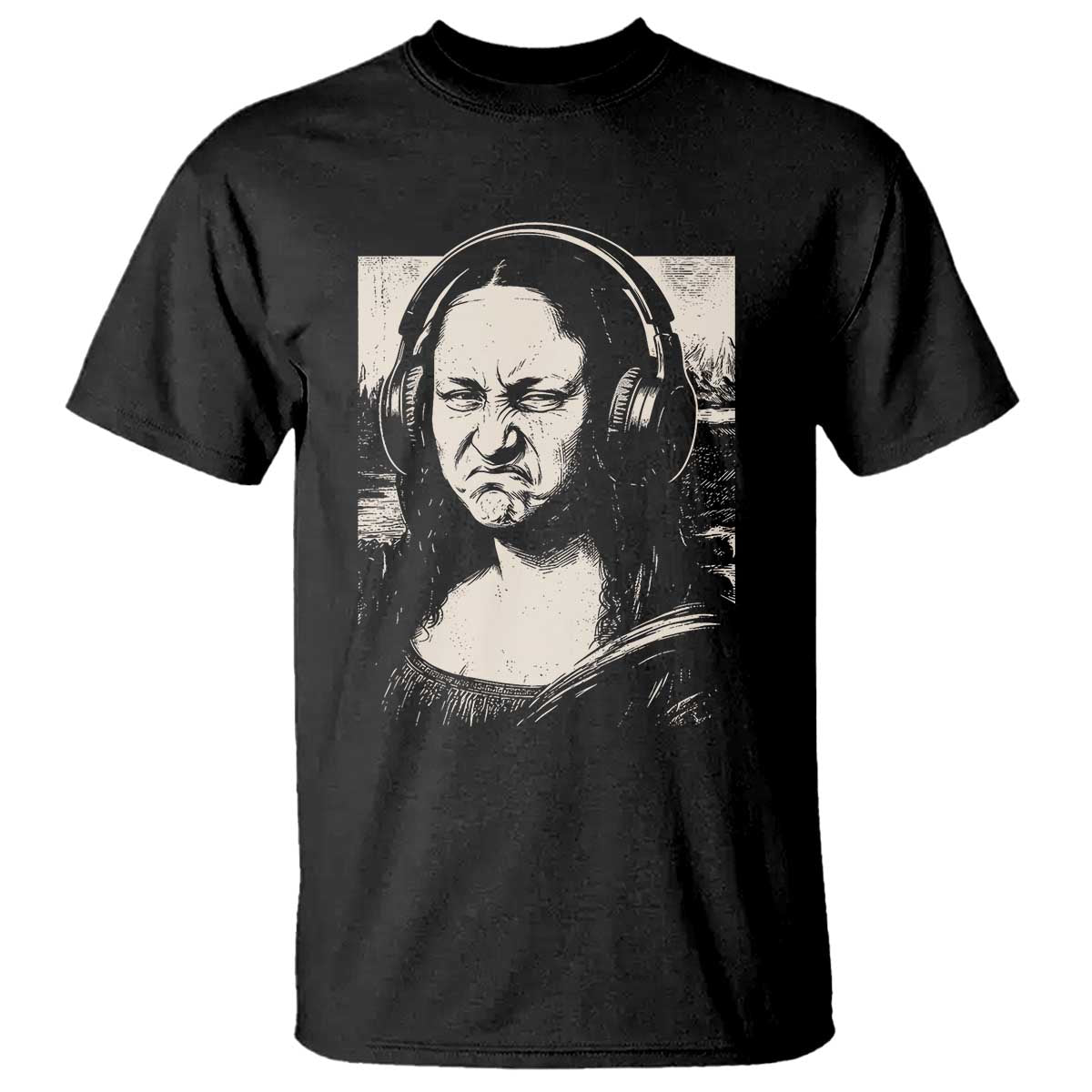 Funny Mona Lisa Wearing Headphones Bass Face Meme T Shirt Funny Classical Fine Art Parody Music Producer Graphic