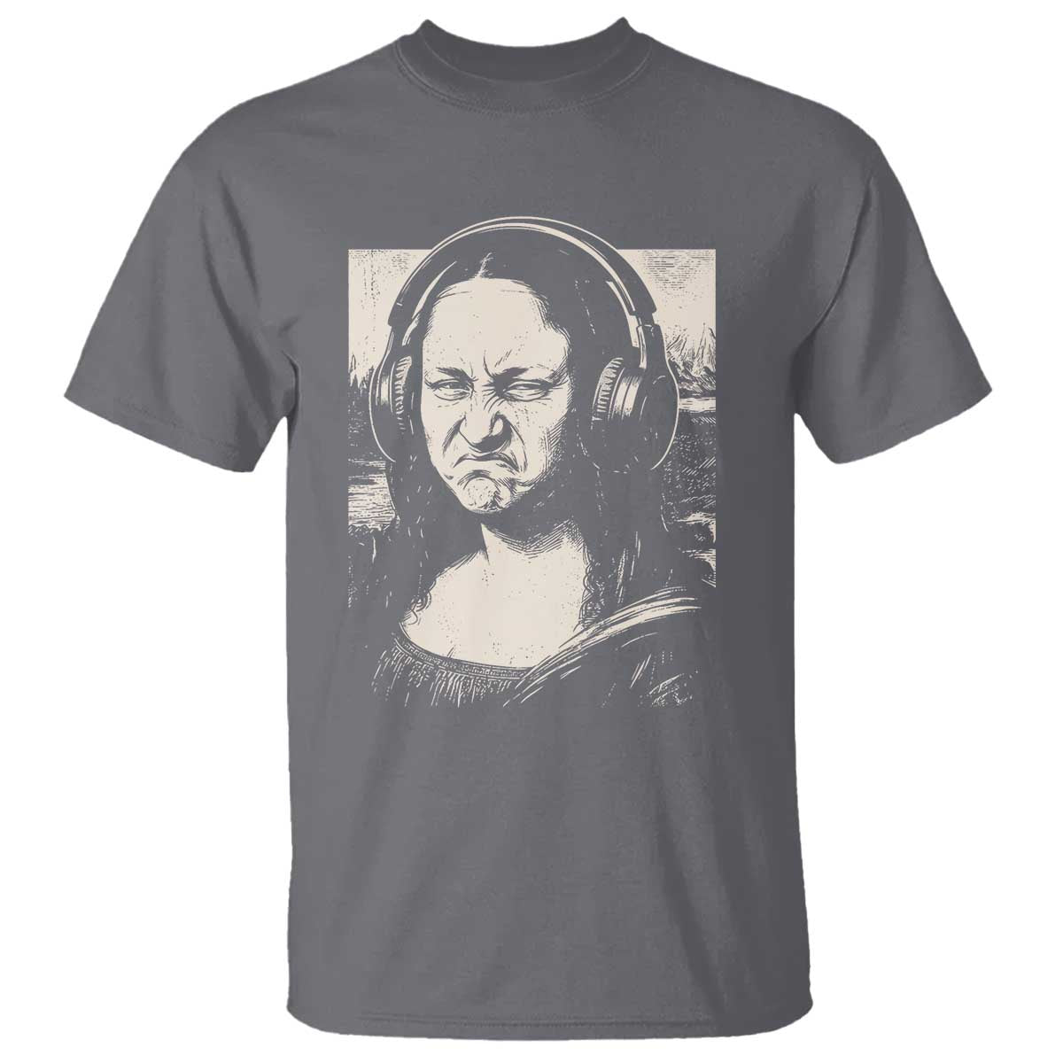 Funny Mona Lisa Wearing Headphones Bass Face Meme T Shirt Funny Classical Fine Art Parody Music Producer Graphic