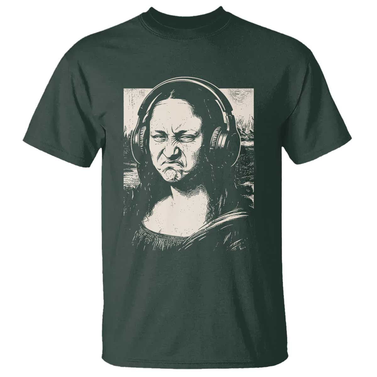 Funny Mona Lisa Wearing Headphones Bass Face Meme T Shirt Funny Classical Fine Art Parody Music Producer Graphic