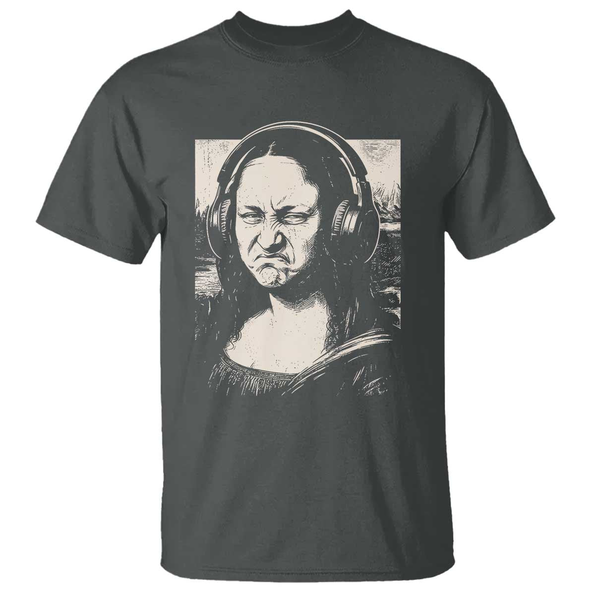 Funny Mona Lisa Wearing Headphones Bass Face Meme T Shirt Funny Classical Fine Art Parody Music Producer Graphic
