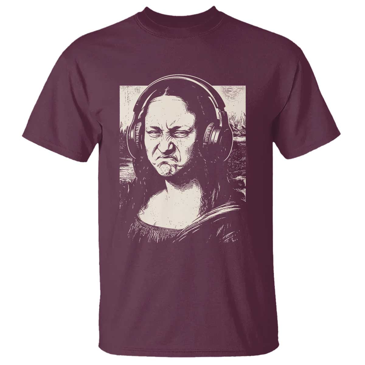 Funny Mona Lisa Wearing Headphones Bass Face Meme T Shirt Funny Classical Fine Art Parody Music Producer Graphic
