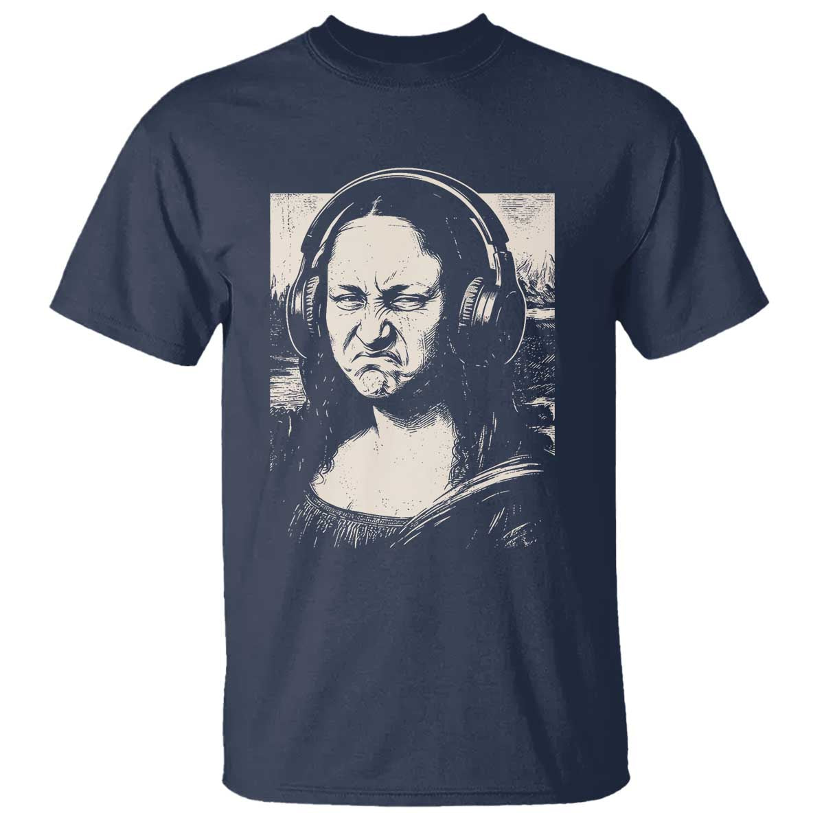 Funny Mona Lisa Wearing Headphones Bass Face Meme T Shirt Funny Classical Fine Art Parody Music Producer Graphic