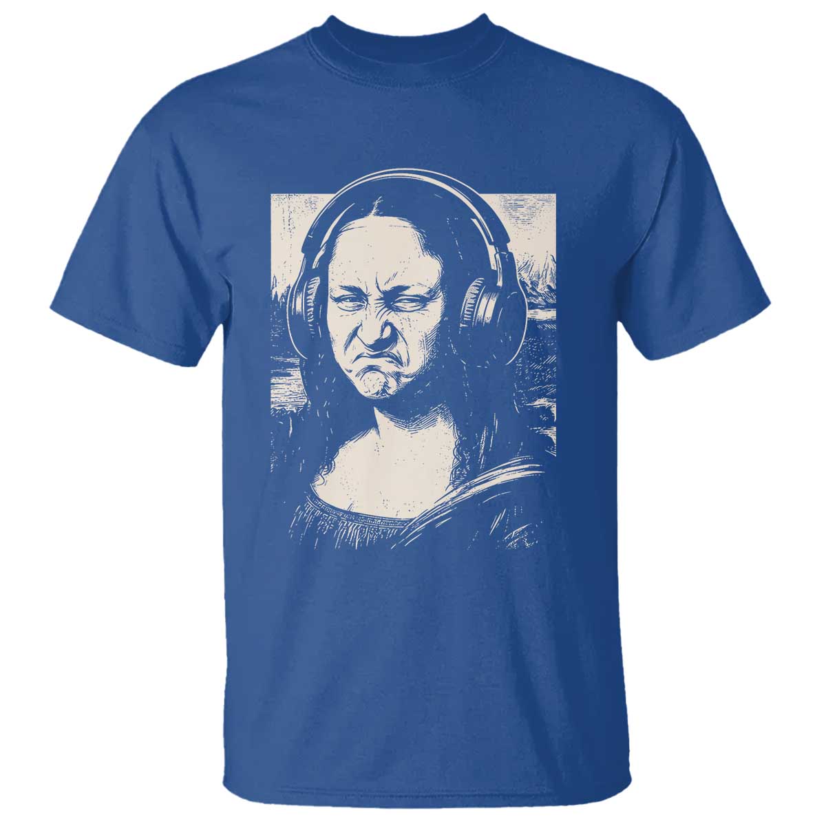 Funny Mona Lisa Wearing Headphones Bass Face Meme T Shirt Funny Classical Fine Art Parody Music Producer Graphic