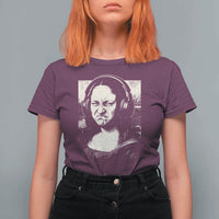 Funny Mona Lisa Wearing Headphones Bass Face Meme T Shirt For Women Funny Classical Fine Art Parody Music Producer Graphic