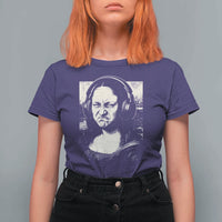 Funny Mona Lisa Wearing Headphones Bass Face Meme T Shirt For Women Funny Classical Fine Art Parody Music Producer Graphic