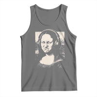 Funny Mona Lisa Wearing Headphones Bass Face Meme Tank Top Funny Classical Fine Art Parody Music Producer Graphic
