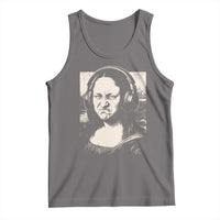 Funny Mona Lisa Wearing Headphones Bass Face Meme Tank Top Funny Classical Fine Art Parody Music Producer Graphic