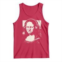 Funny Mona Lisa Wearing Headphones Bass Face Meme Tank Top Funny Classical Fine Art Parody Music Producer Graphic