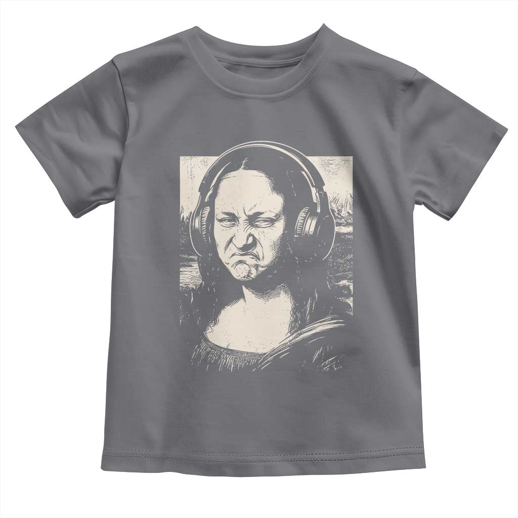 Funny Mona Lisa Wearing Headphones Bass Face Meme Toddler T Shirt Funny Classical Fine Art Parody Music Producer Graphic