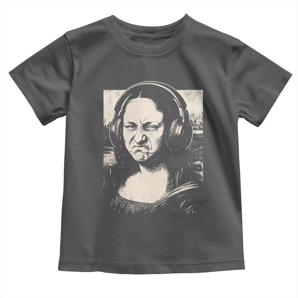 Funny Mona Lisa Wearing Headphones Bass Face Meme Toddler T Shirt Funny Classical Fine Art Parody Music Producer Graphic