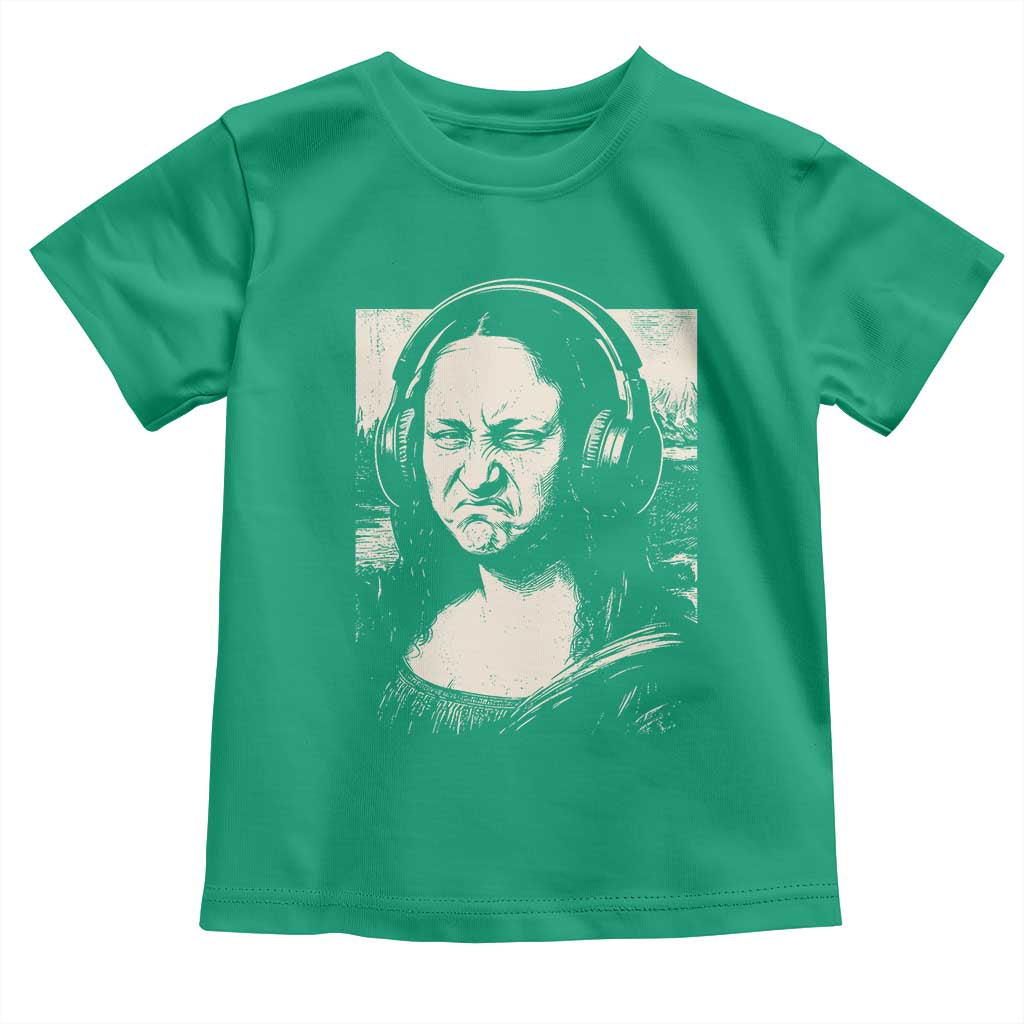 Funny Mona Lisa Wearing Headphones Bass Face Meme Toddler T Shirt Funny Classical Fine Art Parody Music Producer Graphic