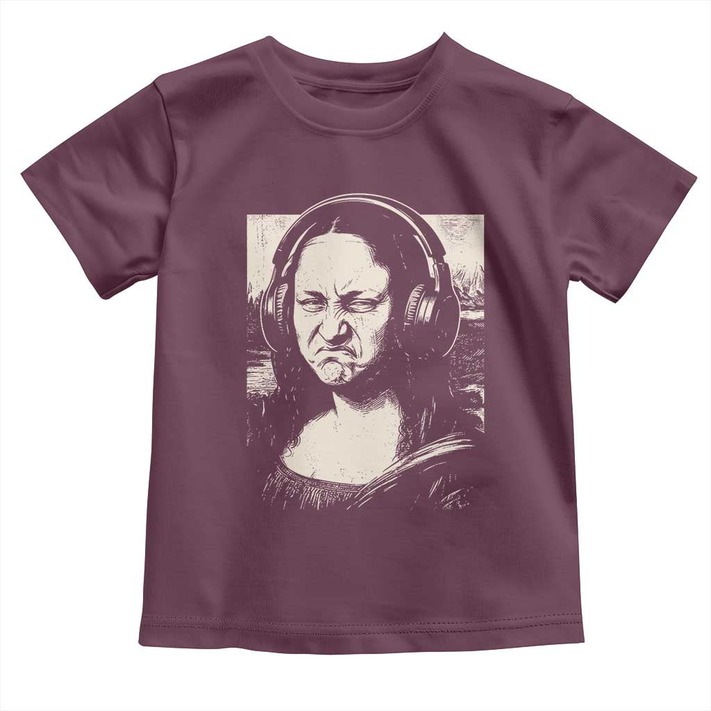 Funny Mona Lisa Wearing Headphones Bass Face Meme Toddler T Shirt Funny Classical Fine Art Parody Music Producer Graphic
