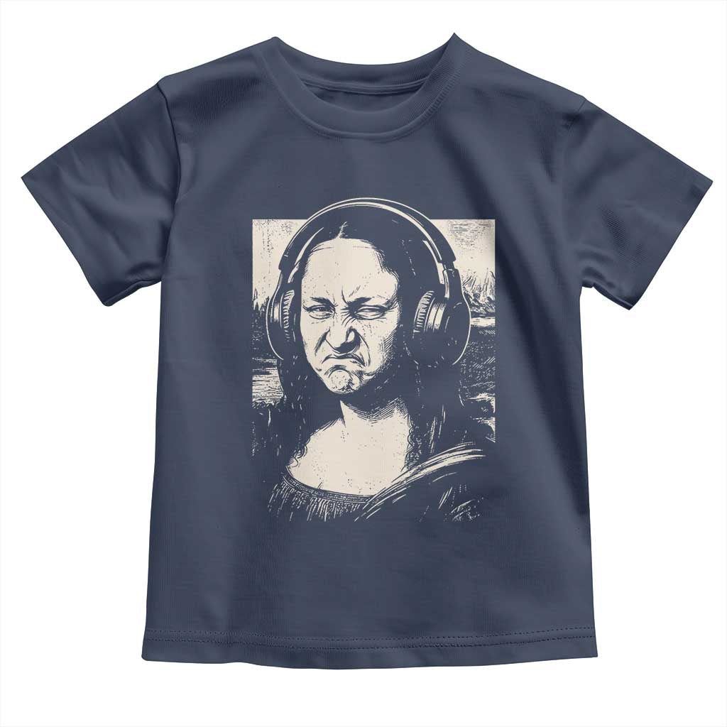 Funny Mona Lisa Wearing Headphones Bass Face Meme Toddler T Shirt Funny Classical Fine Art Parody Music Producer Graphic