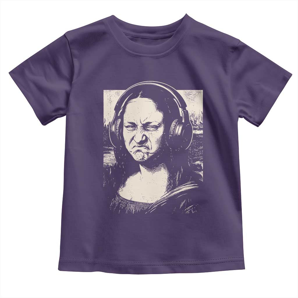 Funny Mona Lisa Wearing Headphones Bass Face Meme Toddler T Shirt Funny Classical Fine Art Parody Music Producer Graphic