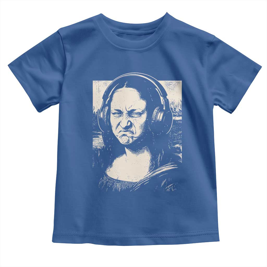 Funny Mona Lisa Wearing Headphones Bass Face Meme Toddler T Shirt Funny Classical Fine Art Parody Music Producer Graphic