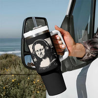 Funny Mona Lisa Wearing Headphones Bass Face Meme Tumbler With Handle Funny Classical Fine Art Parody Music Producer Graphic