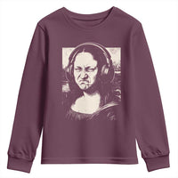 Funny Mona Lisa Wearing Headphones Bass Face Meme Youth Sweatshirt Funny Classical Fine Art Parody Music Producer Graphic