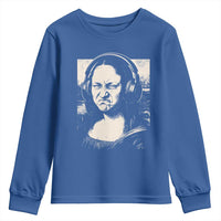 Funny Mona Lisa Wearing Headphones Bass Face Meme Youth Sweatshirt Funny Classical Fine Art Parody Music Producer Graphic