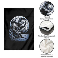 Astronaut Drinking Coffee On The Moon Graphic Garden Flag Vintage Sci Fi Earth Horizon Space Explorer