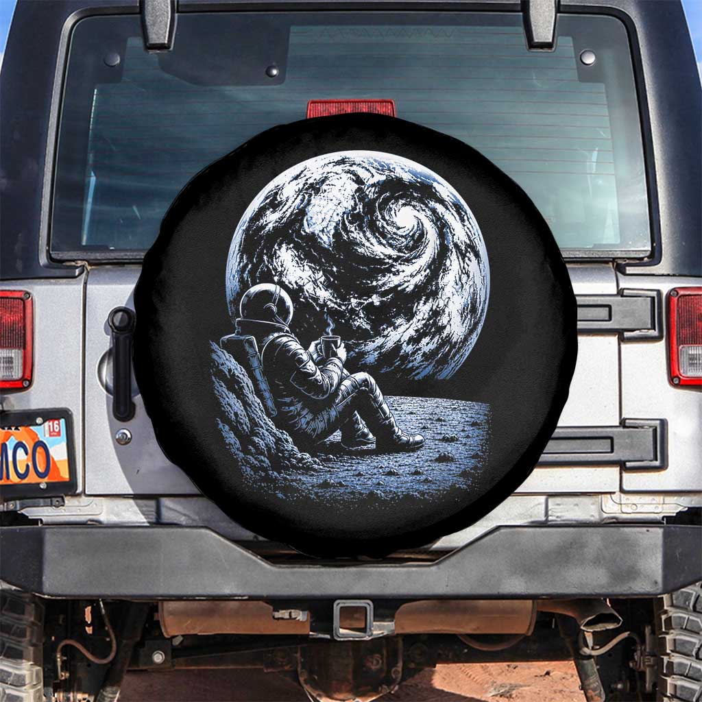 Astronaut Drinking Coffee On The Moon Graphic Spare Tire Cover Vintage Sci Fi Earth Horizon Space Explorer