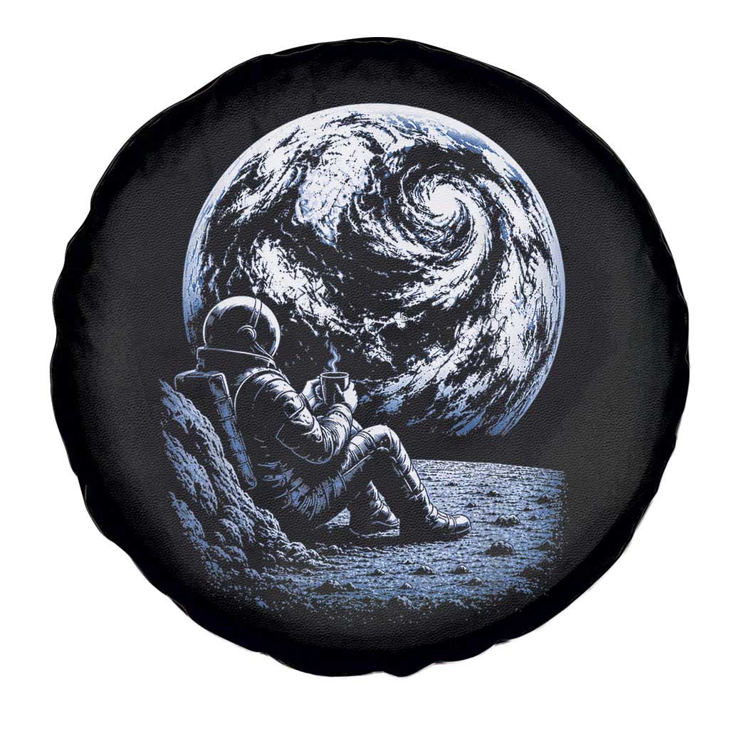 Astronaut Drinking Coffee On The Moon Graphic Spare Tire Cover Vintage Sci Fi Earth Horizon Space Explorer
