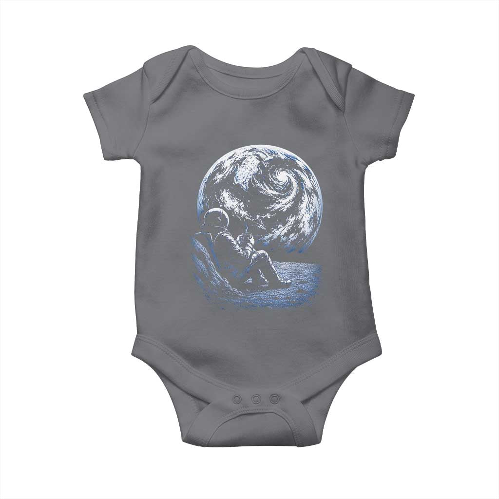 Astronaut Drinking Coffee On The Moon Graphic Baby Onesie Vintage Sci Fi Earth Horizon Space Explorer