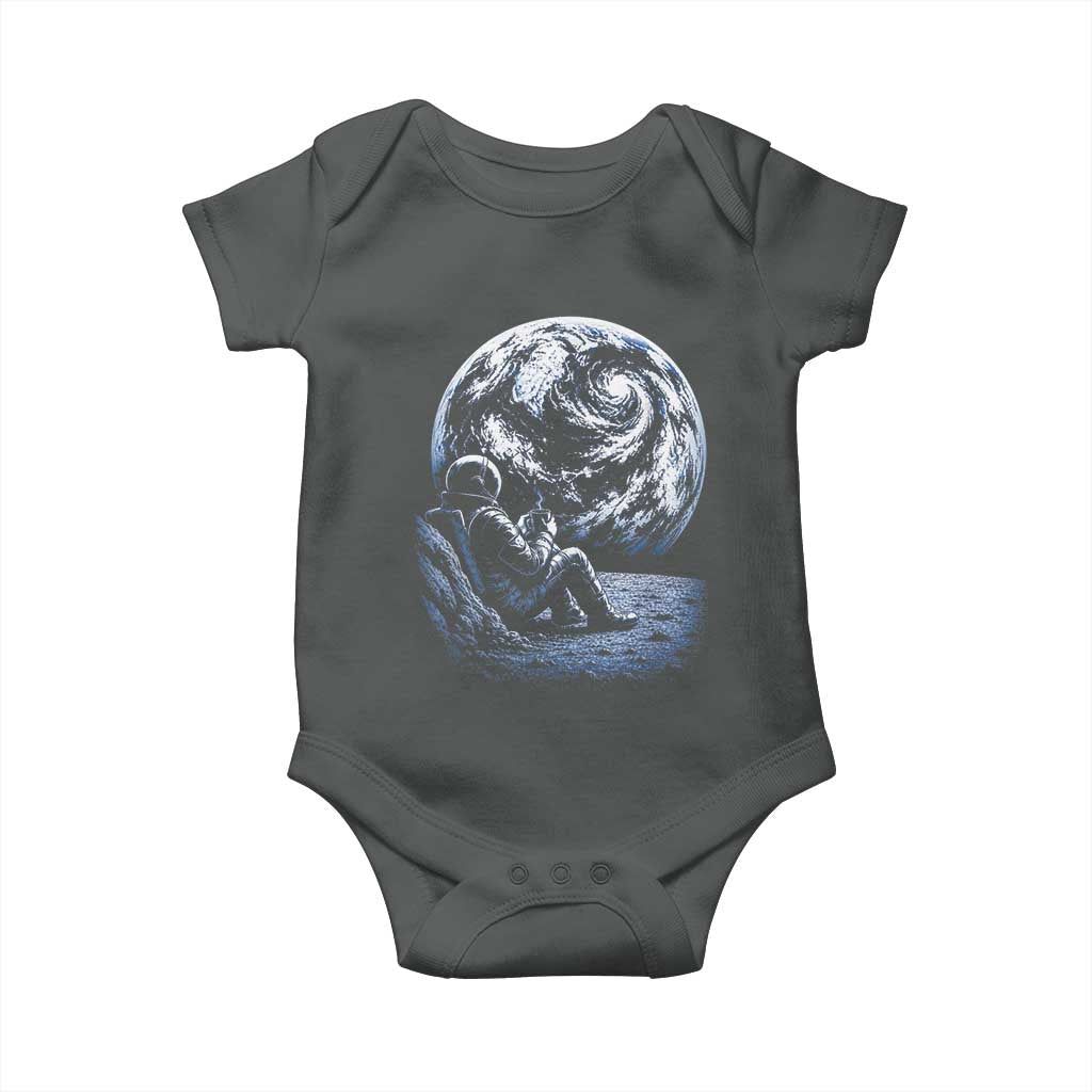 Astronaut Drinking Coffee On The Moon Graphic Baby Onesie Vintage Sci Fi Earth Horizon Space Explorer