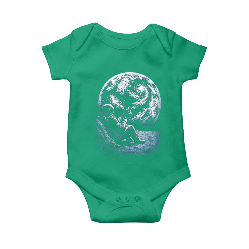 Astronaut Drinking Coffee On The Moon Graphic Baby Onesie Vintage Sci Fi Earth Horizon Space Explorer