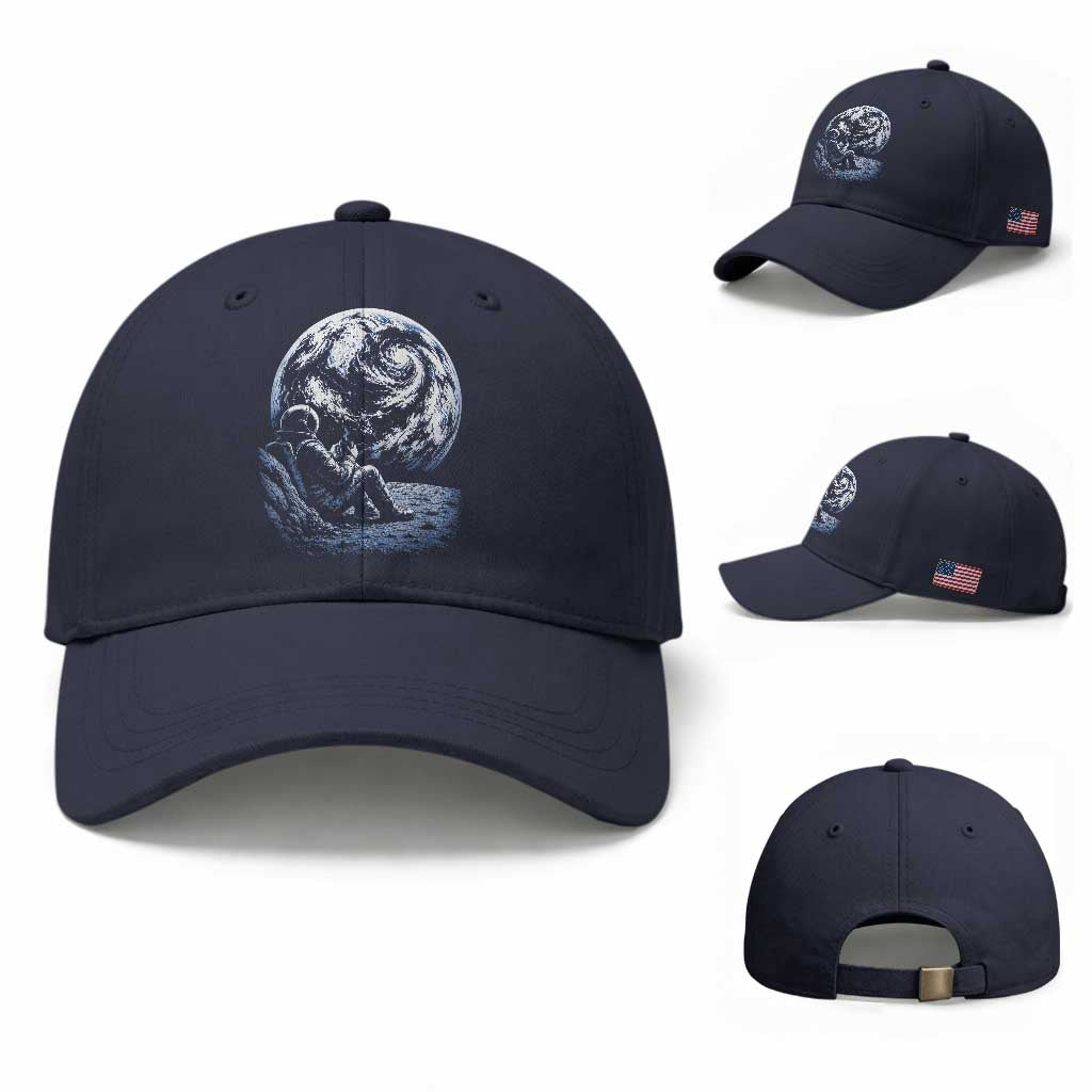 Astronaut Drinking Coffee On The Moon Graphic Baseball Cap Vintage Sci Fi Earth Horizon Space Explorer