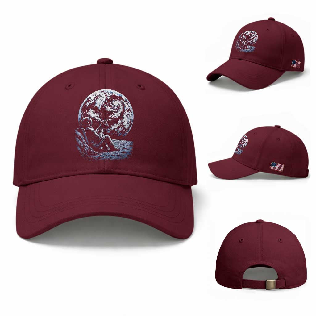 Astronaut Drinking Coffee On The Moon Graphic Baseball Cap Vintage Sci Fi Earth Horizon Space Explorer