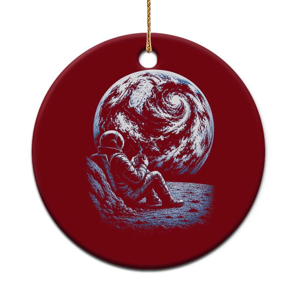 Astronaut Drinking Coffee On The Moon Graphic Ceramic Ornament Vintage Sci Fi Earth Horizon Space Explorer