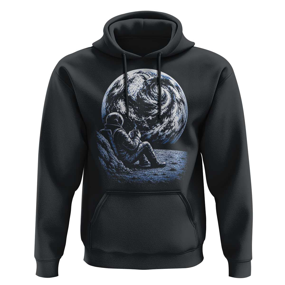 Astronaut Drinking Coffee On The Moon Graphic Hoodie Vintage Sci Fi Earth Horizon Space Explorer