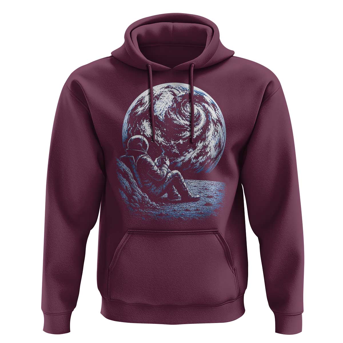 Astronaut Drinking Coffee On The Moon Graphic Hoodie Vintage Sci Fi Earth Horizon Space Explorer