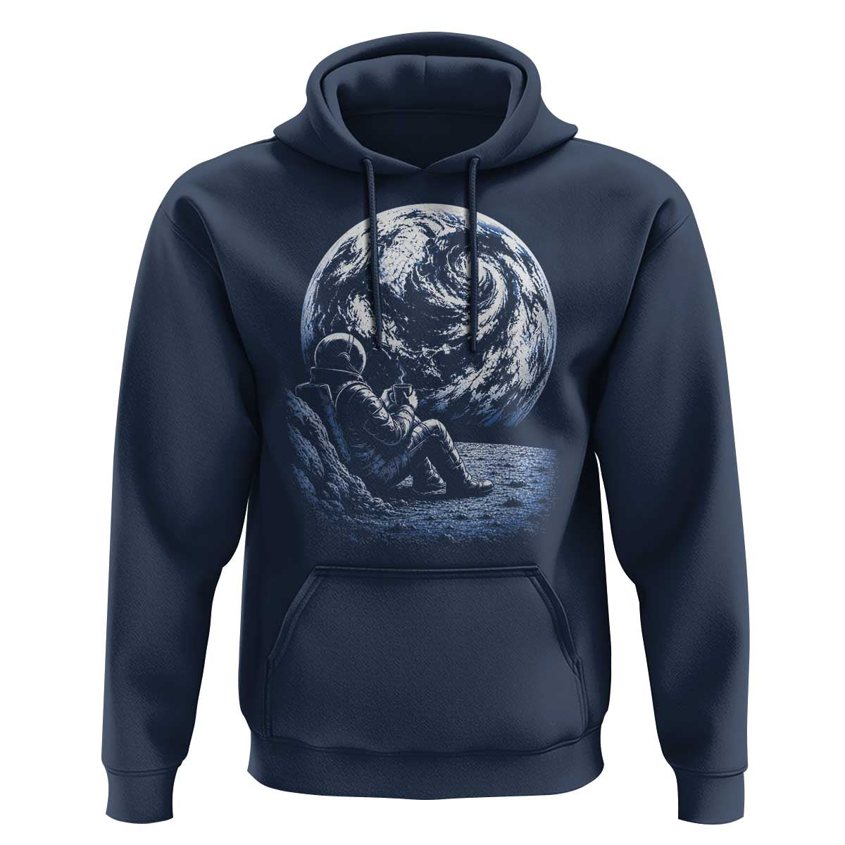Astronaut Drinking Coffee On The Moon Graphic Hoodie Vintage Sci Fi Earth Horizon Space Explorer