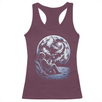 Astronaut Drinking Coffee On The Moon Graphic Racerback Tank Top Vintage Sci Fi Earth Horizon Space Explorer
