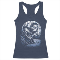 Astronaut Drinking Coffee On The Moon Graphic Racerback Tank Top Vintage Sci Fi Earth Horizon Space Explorer