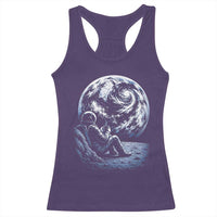 Astronaut Drinking Coffee On The Moon Graphic Racerback Tank Top Vintage Sci Fi Earth Horizon Space Explorer