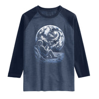 Astronaut Drinking Coffee On The Moon Graphic Raglan Shirt Vintage Sci Fi Earth Horizon Space Explorer